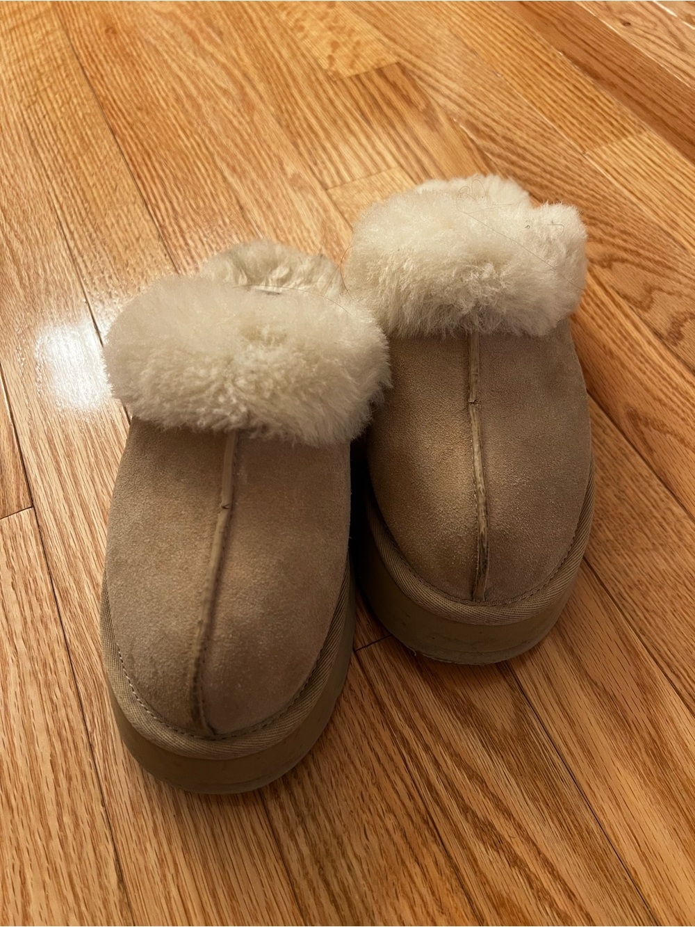 UGG Women's Disquette Shearling-Cuffed Suede Slippers - Beige